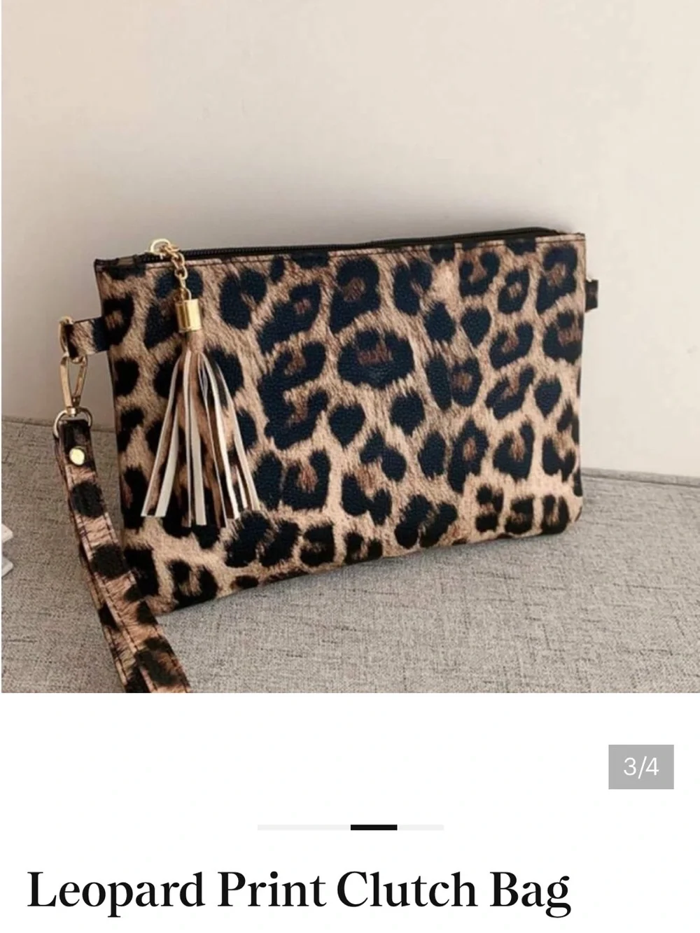 Leopard Print Clutch Bag - Beige/Black